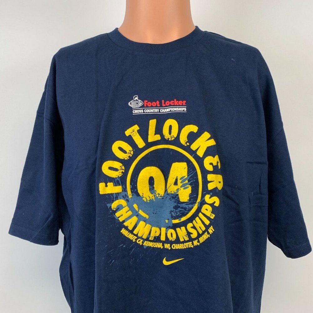 Nike 2004 Cross Country Championship Foot Locker Embossed T Shirt Vtg Blue XL